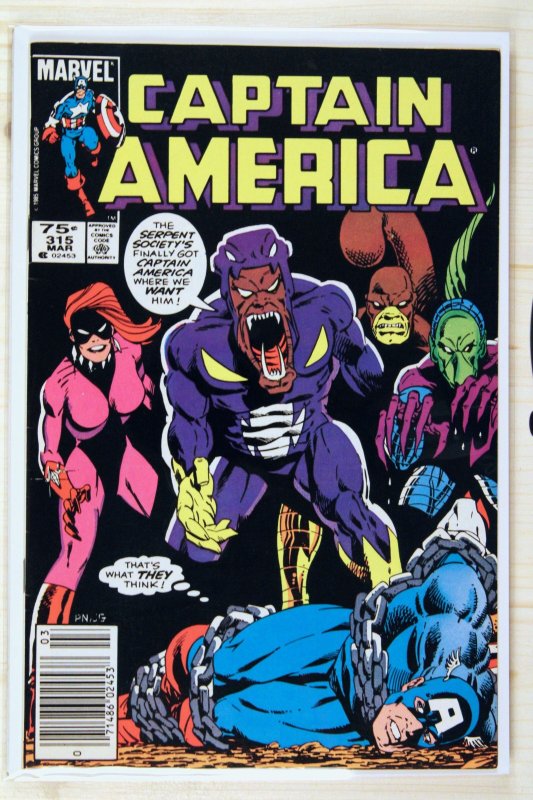Captain America #315 (Marvel Comics, 1986), raw comic book in VF 8.0 condition — front cover