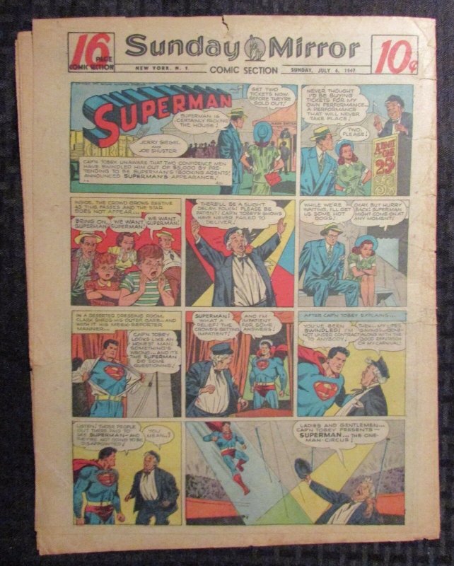 1947 July 6 Sunday Mirror Comic Section VG 4.0 Superman / Joe Palooka 16pgs (1947), raw comic book in VG 4.0 condition — front cover