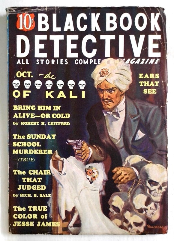 Black Book Detective - 1936 - October - Norman Saunders Pulp Art Skull Cover - (1936), raw, ungraded comic book — front cover