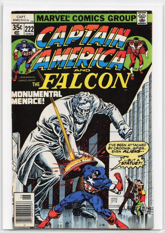 Captain America #222 (Marvel Comics, 1978), raw, ungraded comic book — front cover