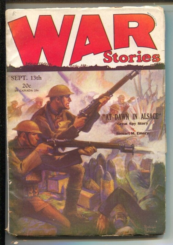 Pulp: War Stories 9/13/1928-Early Rudolph Belarski WWI Battle Cover-Spy Stor..., raw, ungraded comic book — front cover