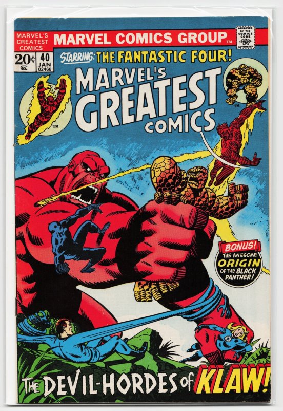 Marvel's Greatest Comics #40 (Marvel Comics, 1973), raw, ungraded comic book — front cover