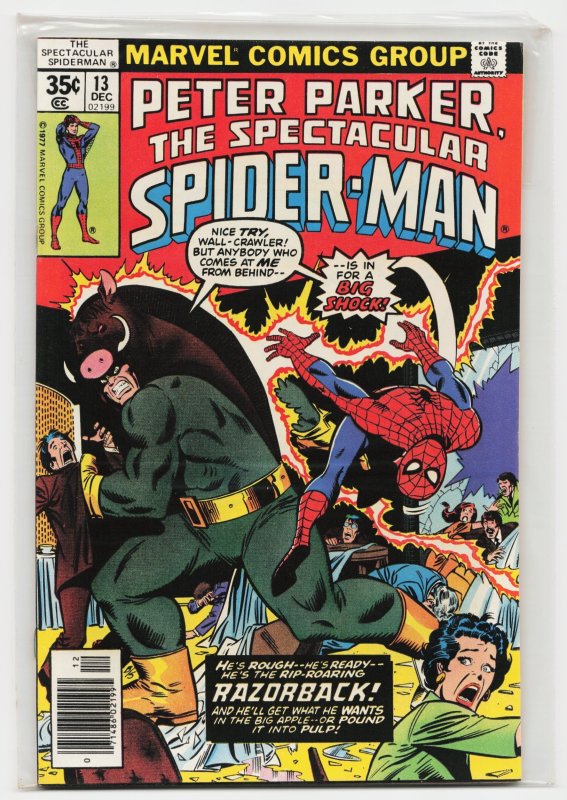 The Spectacular Spider-Man #13 (Marvel Comics, 1977), raw, ungraded comic book — front cover