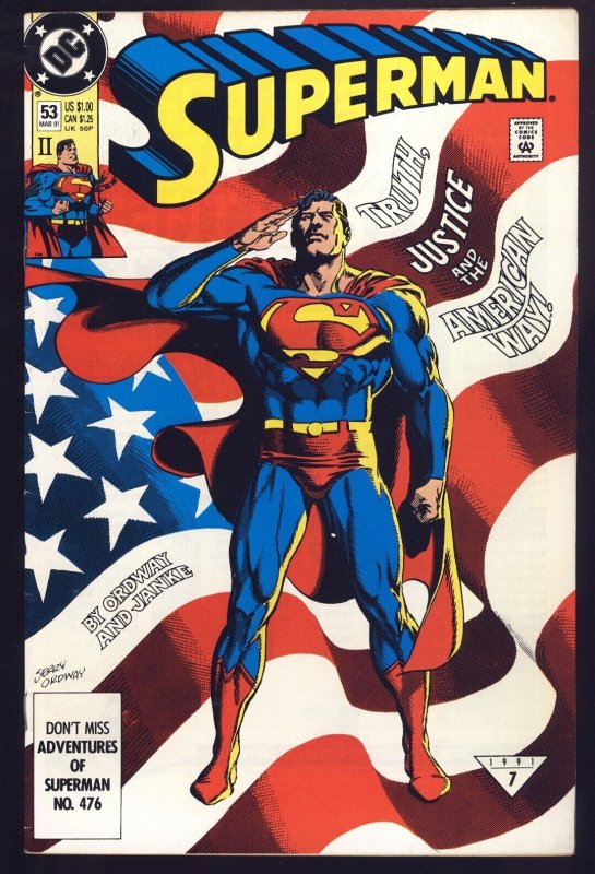 Superman #53 (DC Comics, 1991), raw comic book in VF condition — front cover