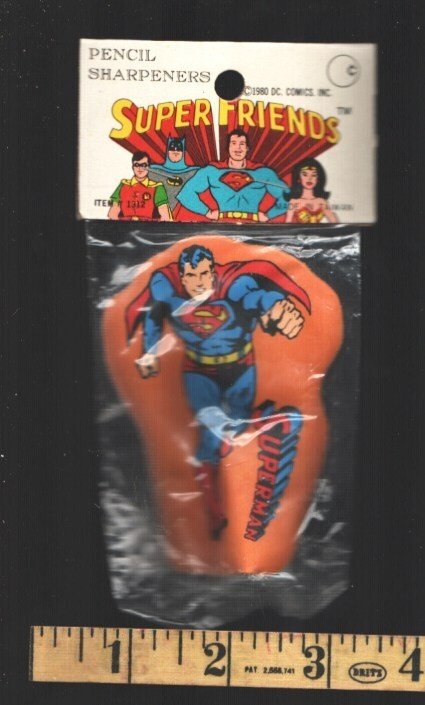 Super Friends Superman Pencil Sharpener-Never Opened-1980-Verical Superman, raw, ungraded comic book — front cover