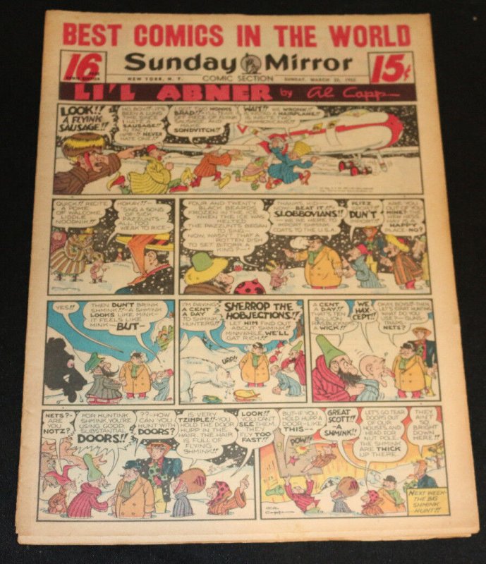 1952 Sunday Mirror Weekly Comic Section March 23rd (FN+) Superman Action (1952), raw comic book in FN+ condition — front cover