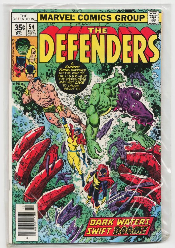 The Defenders #54 (Marvel Comics, 1977), raw, ungraded comic book — front cover