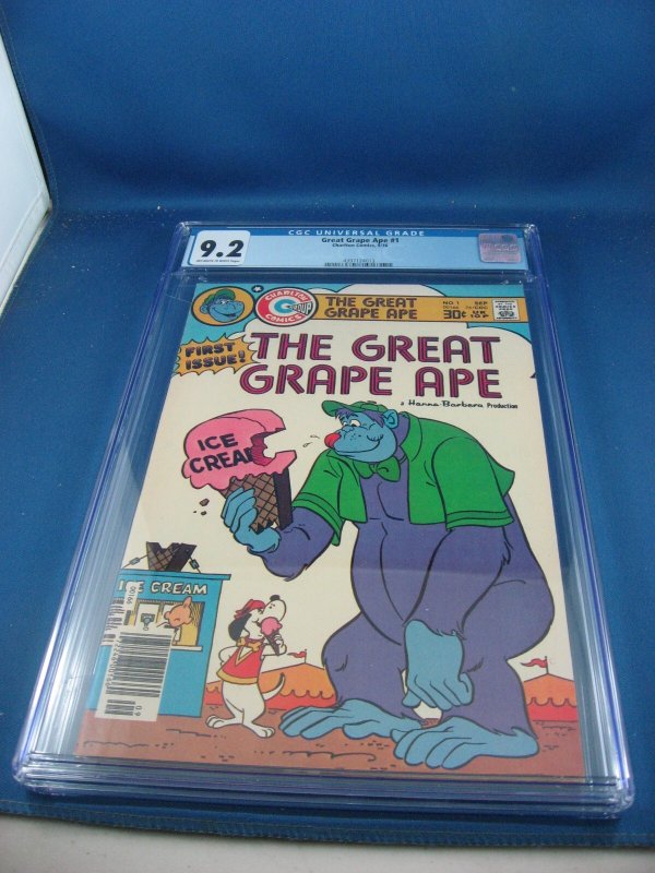 Great Grape Ape #1 (Charlton Comics), CGC 9.2 graded comic book, Universal Blue label — front cover in its holder
