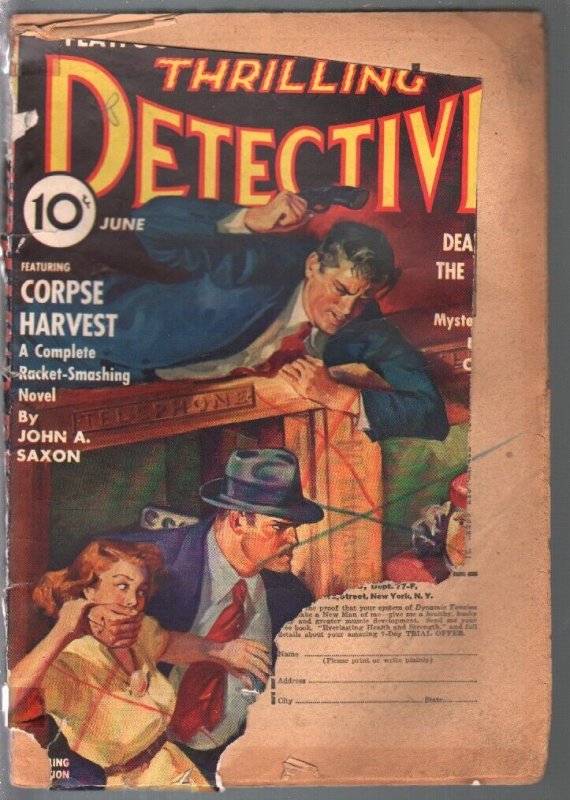 Pulp: Thrilling Detective 6/1939-hardboiled Mystery & Crime-FR, raw comic book in FR condition — front cover
