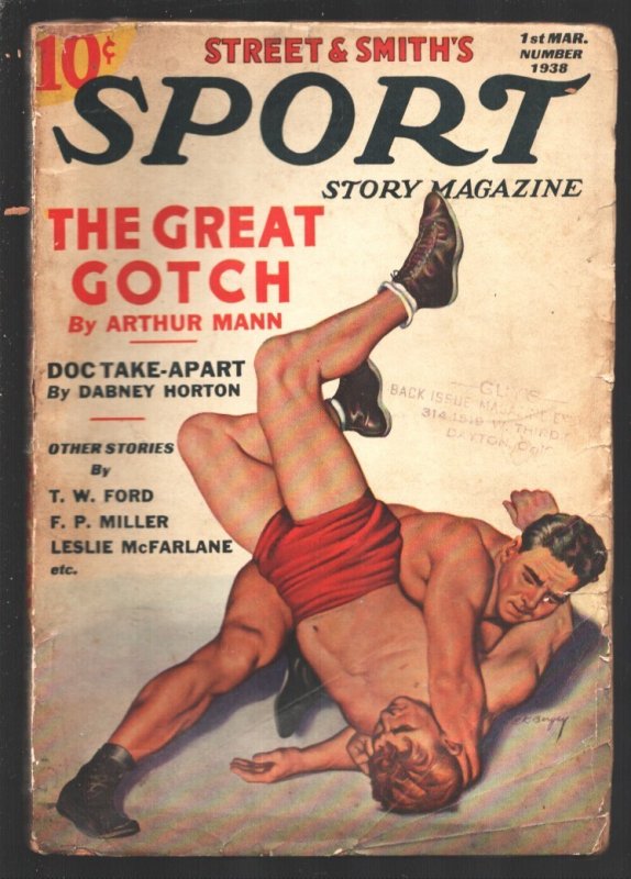 Sport Story 3/1/1938--Earle K. Bergey Wrestling Match Cover Art-Hockey-Tennis-Tr, raw, ungraded comic book — front cover