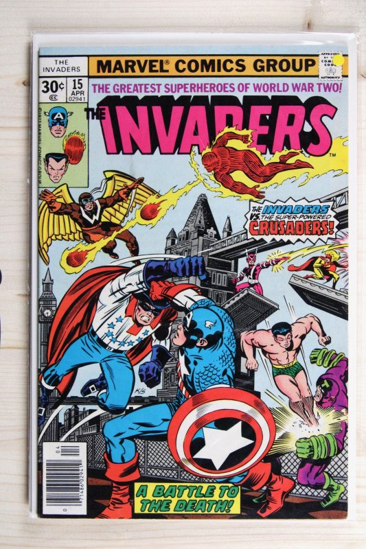 The Invaders #15 (Marvel Comics, 1977), raw comic book in NM- 9.2 condition — front cover