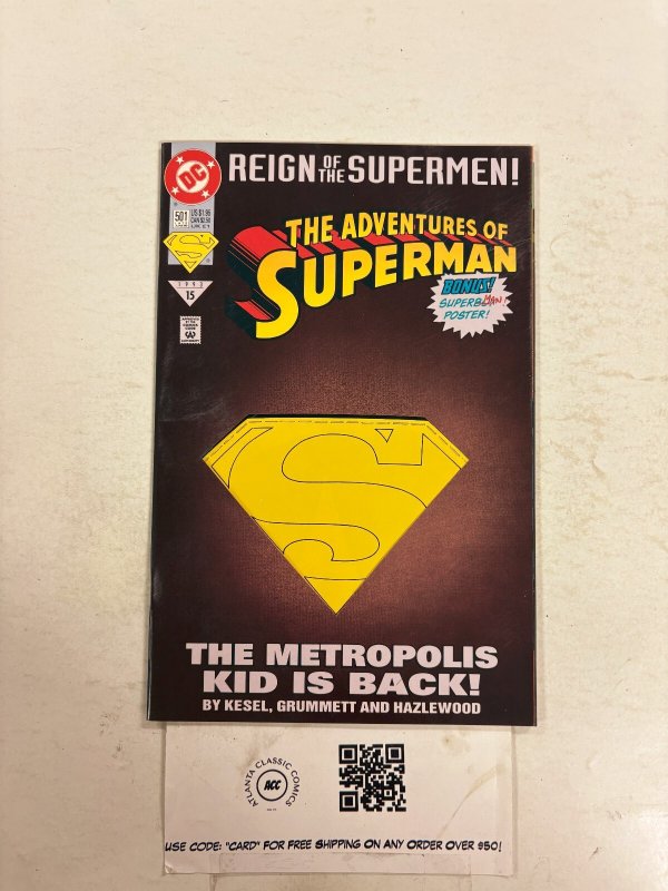Adventures of Superman #501 (DC Comics, 1993), raw comic book in VF condition — front cover