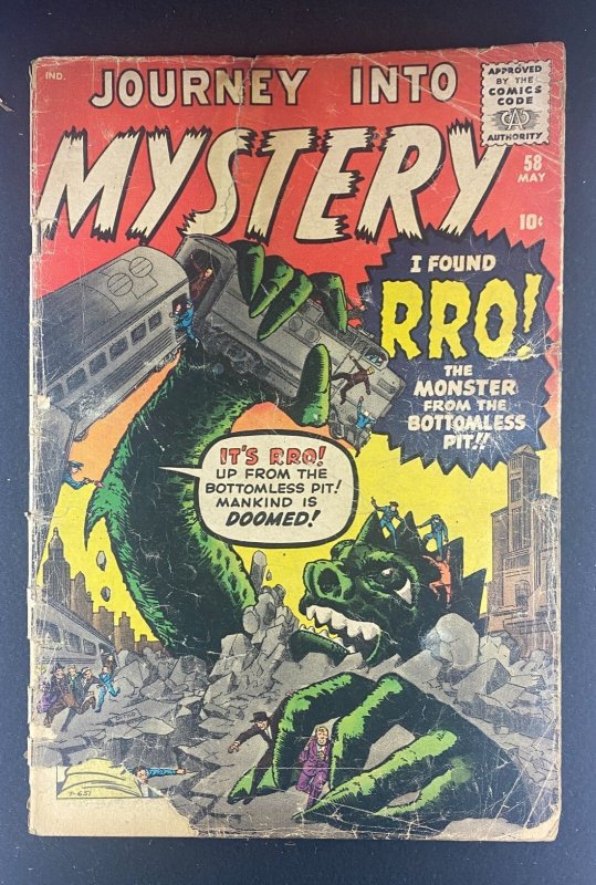 Journey into Mystery #58 (Marvel Comics, 1952), raw comic book in GD- 1.8 condition — front cover