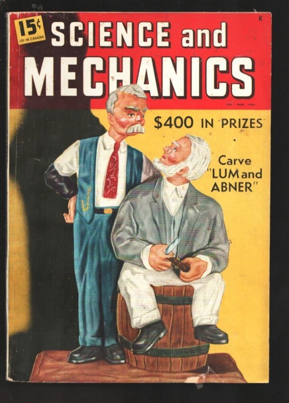 Science and Mechanics 3/1942-Lum and Abner-Plastics for Victory-Cement from Oyst, raw, ungraded comic book — front cover