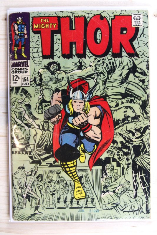 Thor #154 (Marvel Comics, 1968), raw comic book in VG- 3.5 condition — front cover