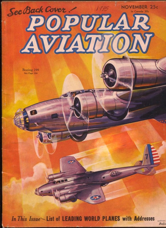 Pulp: Popular Aviation 11/1935-Boeing 209-Flying Wing-H.R. Bollin-VG, raw comic book in VG condition — front cover