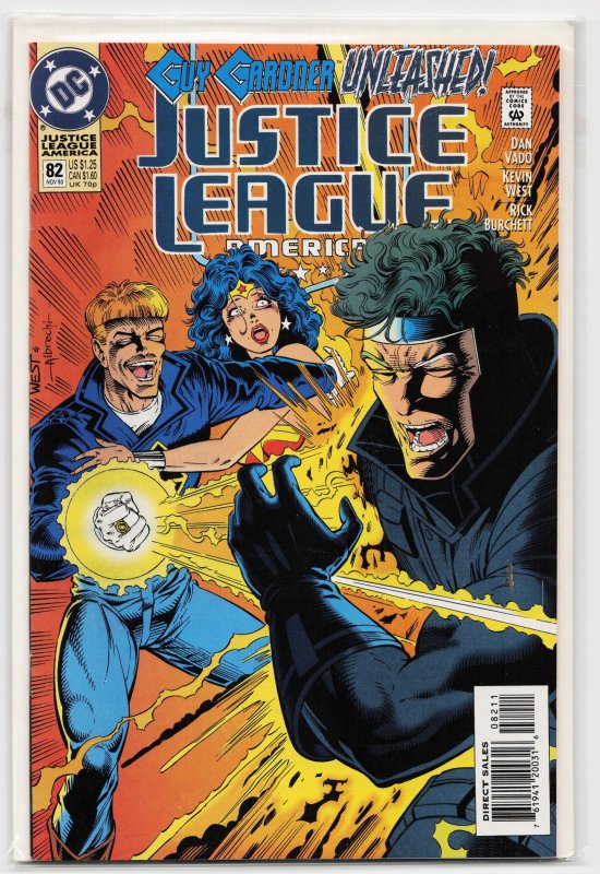 Justice League America #82 (DC Comics, 1993), raw, ungraded comic book — front cover