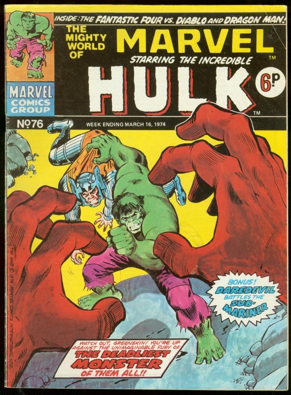 Mighty World of Marvel #76 (1974), raw comic book in VG condition — front cover