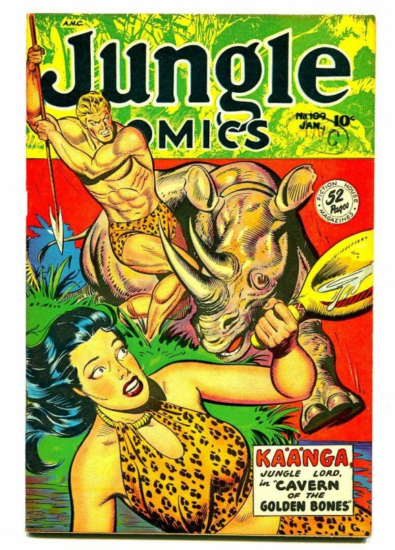 Jungle Comics #109 (Fiction House, 1949), raw comic book in VF- condition — front cover