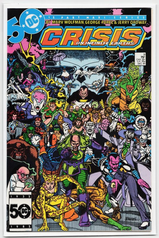 Crisis on Infinite Earths #9 (DC Comics, 1985), raw, ungraded comic book — front cover