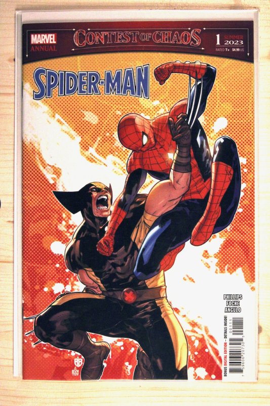 Spider-Man Annual #1 (Marvel Comics, 2023), raw comic book in NM+ 9.6 condition — front cover