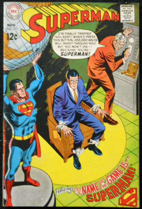 Superman #211 (DC Comics), raw comic book in FN/VF condition — front cover