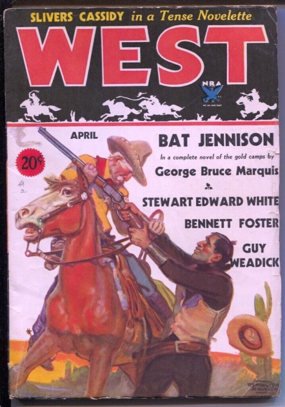 Pulp: West 4/1934-Doubleday-Bat Jennison-George Bruce Marquis-Remington Schu..., raw, ungraded comic book — front cover