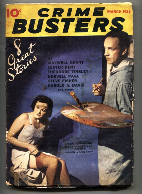 Crime Busters March 1938-Rare Pulp Mag-Stocking GGA Photo Cover (1938), raw, ungraded comic book — front cover