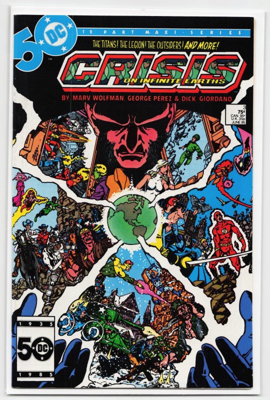 Crisis on Infinite Earths #3 (DC Comics, 1985), raw, ungraded comic book — front cover