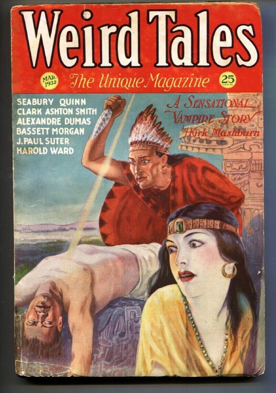 Pulp: Weird Tales 3/1932-human Sacrifice Cover-Vampires-Pulp Magazine, raw, ungraded comic book — front cover