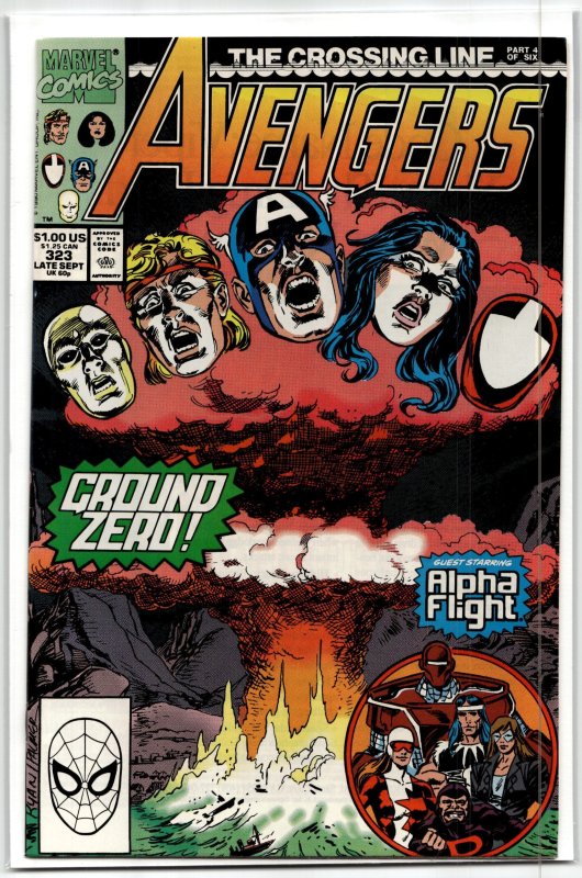 The Avengers #323 (Marvel Comics, 1990), raw, ungraded comic book — front cover