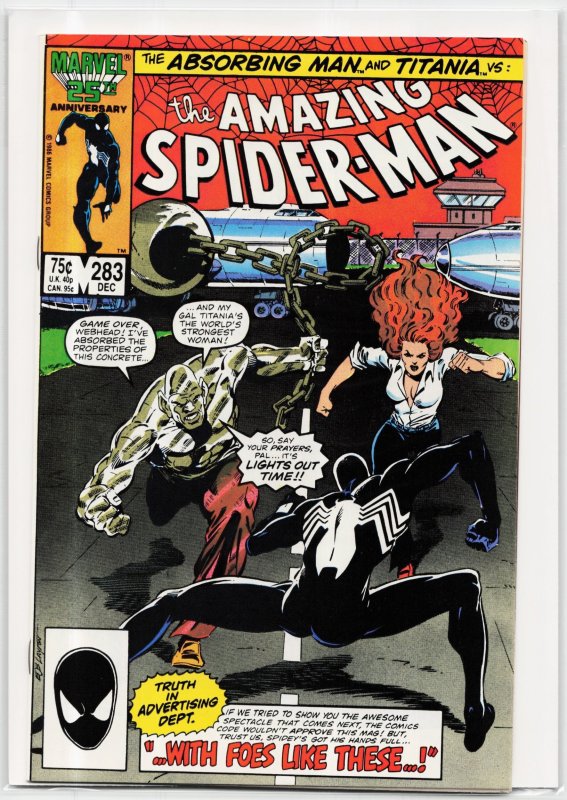 The Amazing Spider-Man #283 (Marvel Comics, 1986), raw, ungraded comic book — front cover