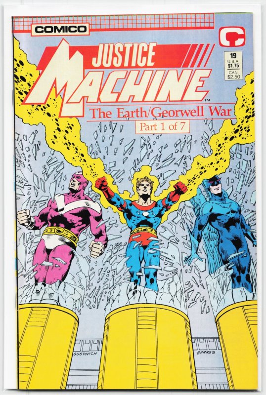 Justice Machine #19 (1988), raw, ungraded comic book — front cover