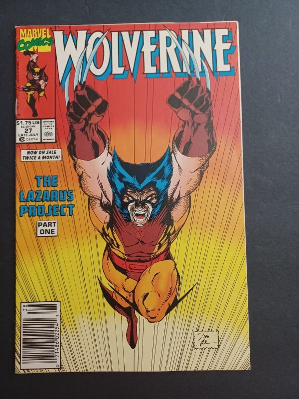 Wolverine #27 (Marvel Comics, 1990), raw comic book in NM condition — front cover