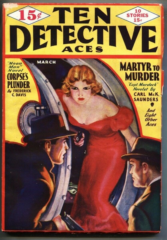 Ten Detective Aces 3/1935-Ace-Gun Moll Cover-RARE Pulp MAG (Ace Magazines, 1935), raw, ungraded comic book — front cover