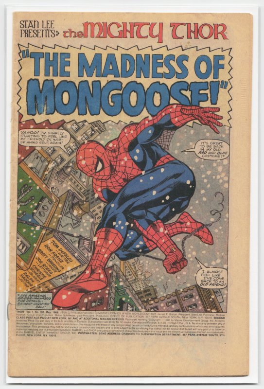 Thor #391 (Marvel Comics, 1988), raw, ungraded comic book — front cover
