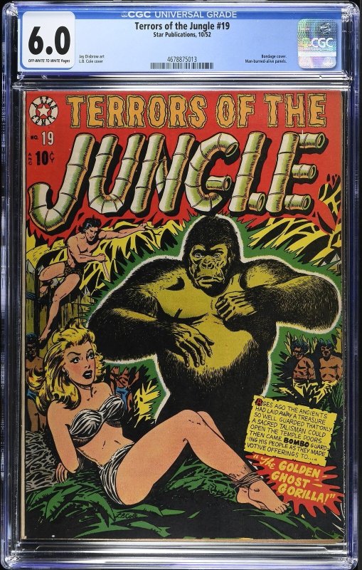 Terrors of the Jungle #19 (1952), CGC 6.0 graded comic book, Universal Blue label — front cover in its holder