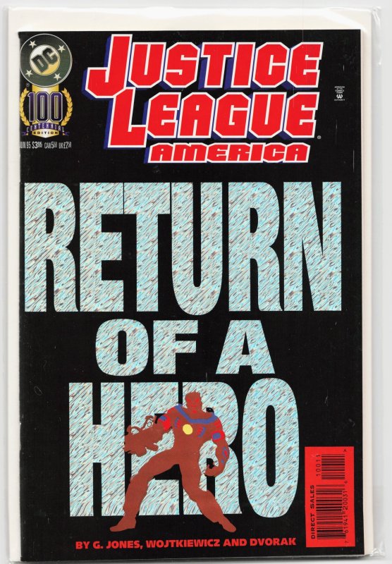 Justice League America #100 (1995), raw, ungraded comic book — front cover