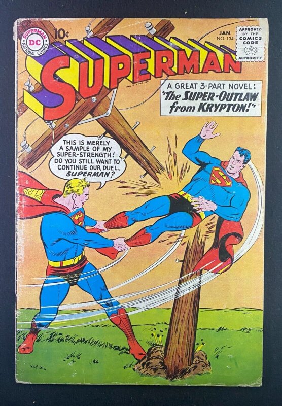 Superman #134 (DC Comics, 1939), raw comic book in VG- 3.5 condition — front cover