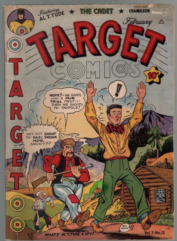 Target Vol. 3 #12 (1943), raw comic book in VG/FN condition — front cover