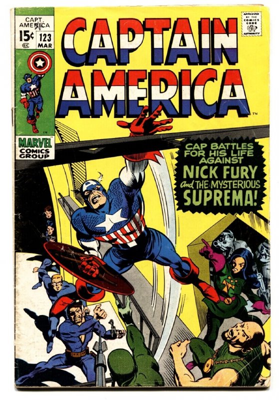 Captain America #123 (Marvel Comics, 1970), raw comic book in VG condition — front cover