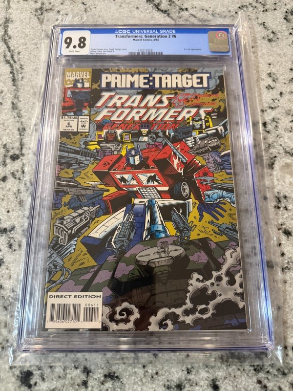 Transformers Generation 2 #6 (Marvel Comics), CGC 9.8 graded comic book, Universal Blue label — front cover in its holder
