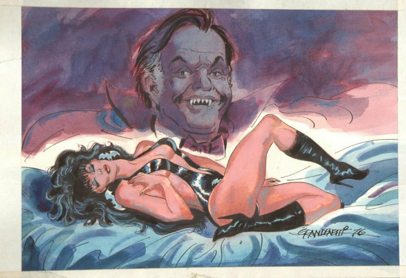 Vampirella in Bed with Dracula Color Commission art by Jerry Grandenetti, raw, ungraded comic book — front cover