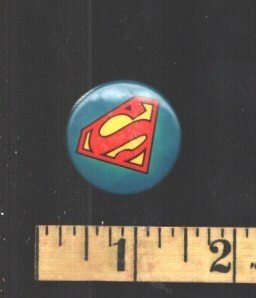 Superman Pin Back Button-1990's -DC-about 1⅛"-blue Background (DC Comics), raw, ungraded comic book — front cover