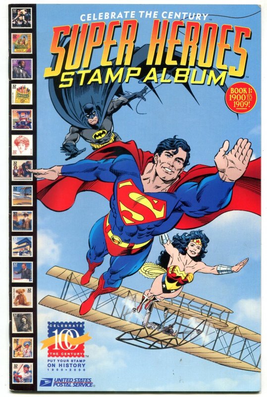 Super Heroes Stamp Album-Dc-Superman Batman Flash 1998 Vf/nm (DC Comics, 1998), raw comic book in VF/NM condition — front cover