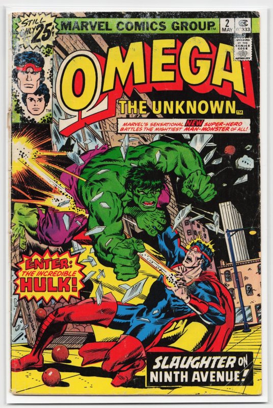 Omega the Unknown #2 (Marvel Comics, 1976), raw, ungraded comic book — front cover