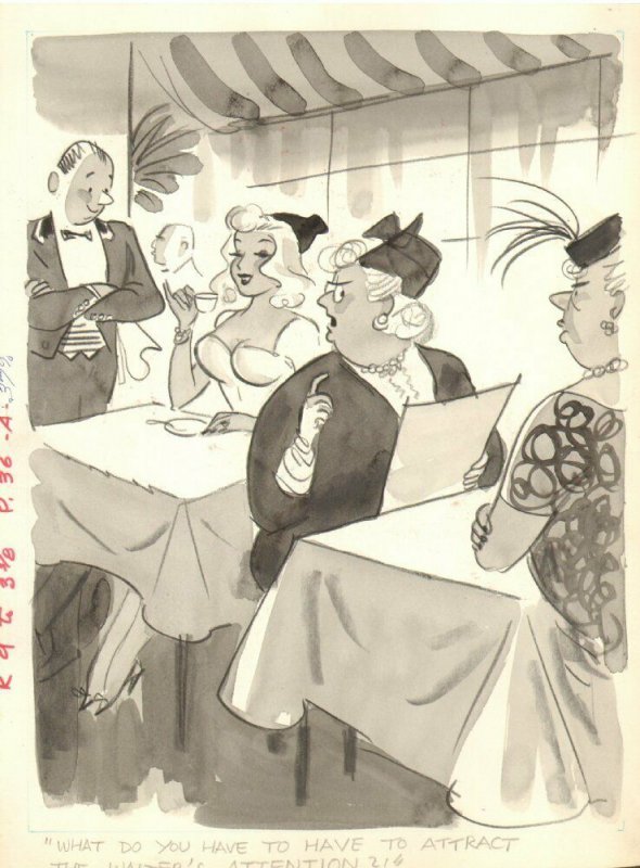 Hot Babe in Restaurant Gag / Wash Art - Humorama 60's art by Michael Berry, raw, ungraded comic book — front cover