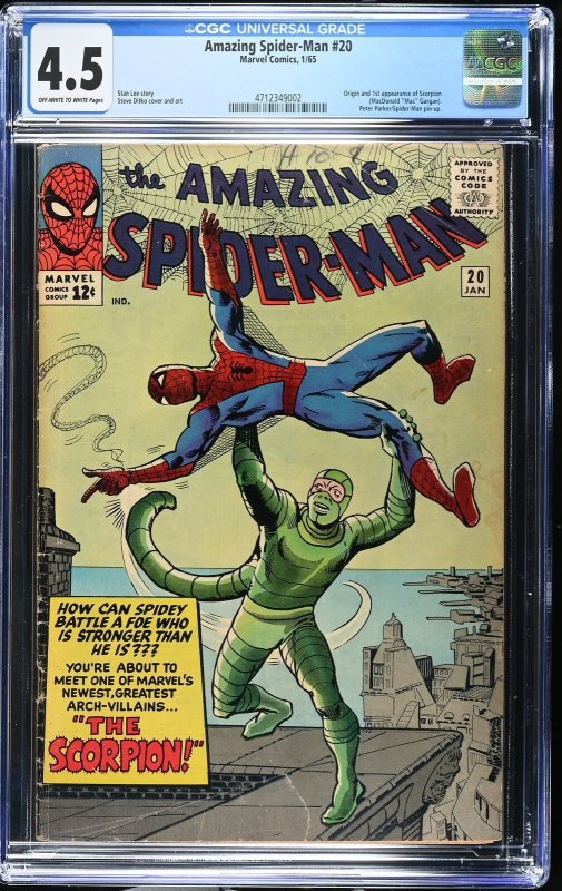 Amazing Spider-Man #20 (Marvel Comics, 1965), CGC 4.5 graded comic book, Universal Blue label — front cover in its holder