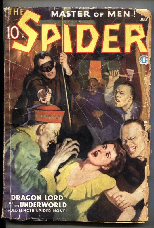 The Spider July 1935-Clawed Menace Terrifies Woman-pulp Magazine-Rare (1935), raw, ungraded comic book — front cover