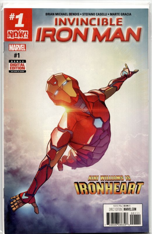 Invincible Iron Man #1 (Marvel Comics, 2017), raw, ungraded comic book — front cover